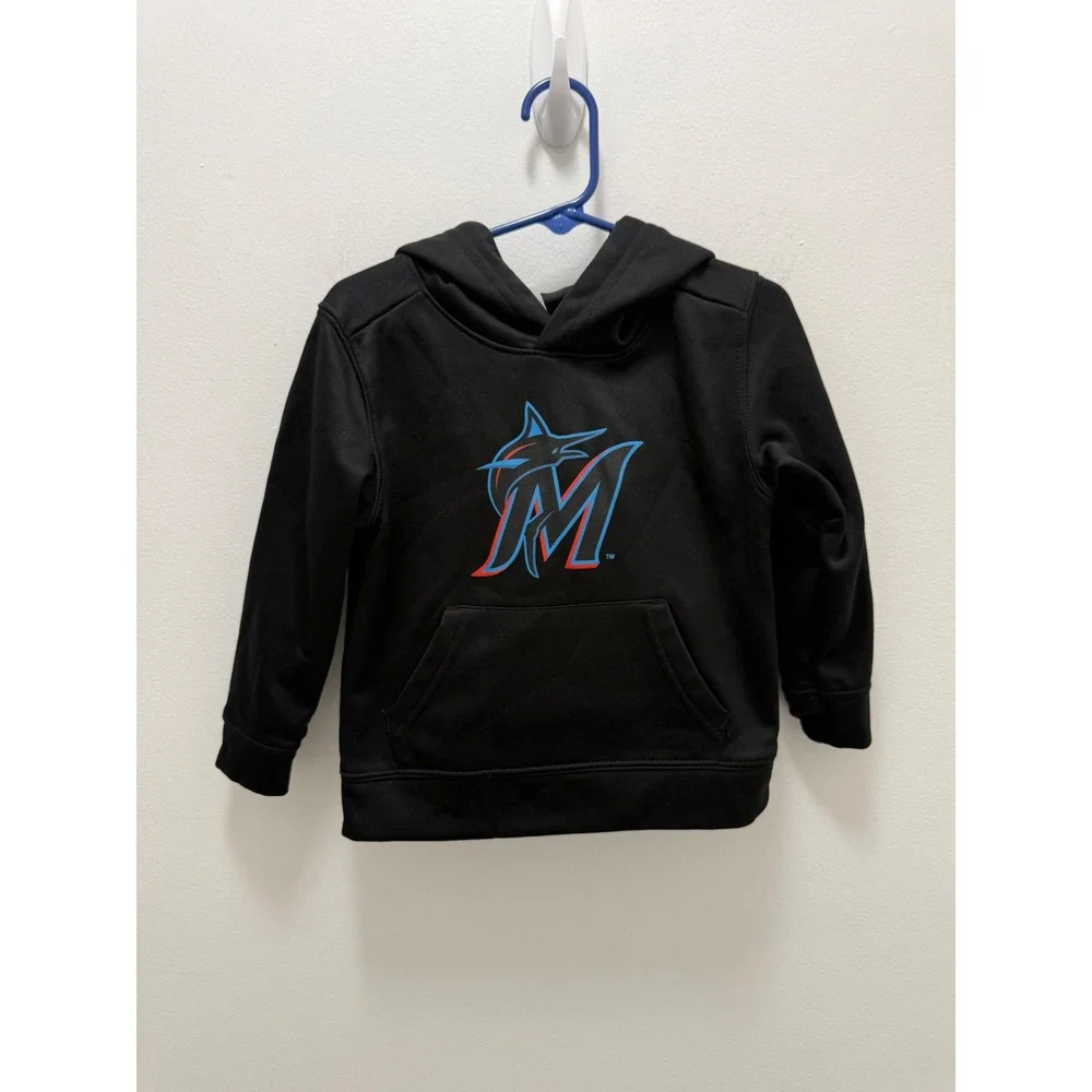 MLB Miami Marlins Kids Black Pullover Hoodie Sweatshirt Size 3T Genuine Merch